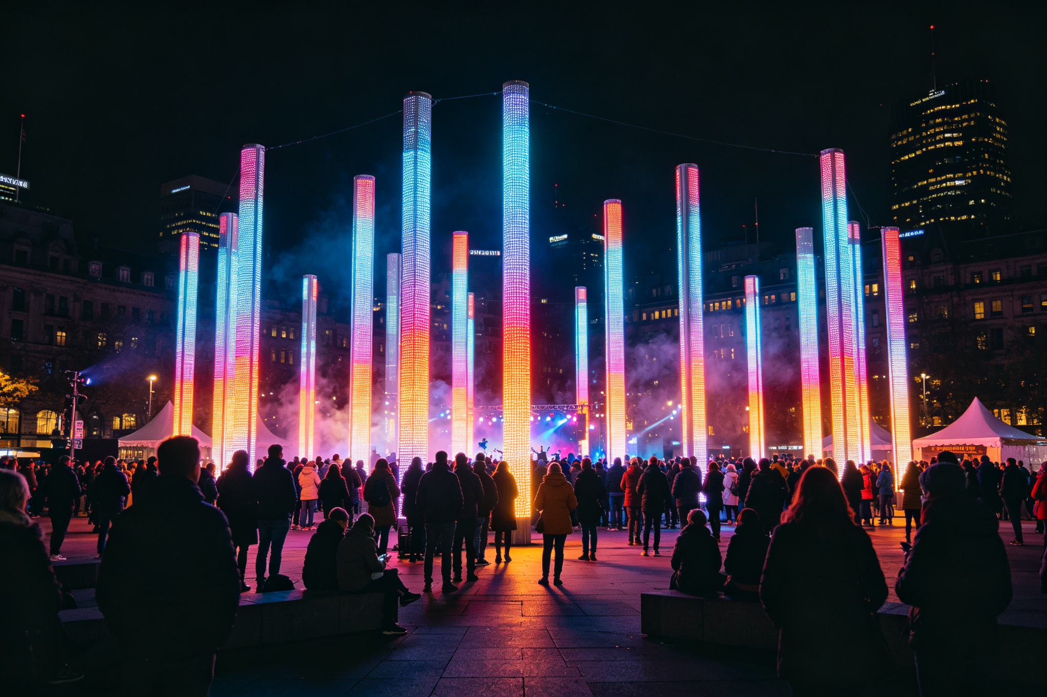 Plaza Music Light Pillars - Light Art Installations by Zigong Sun Culture
