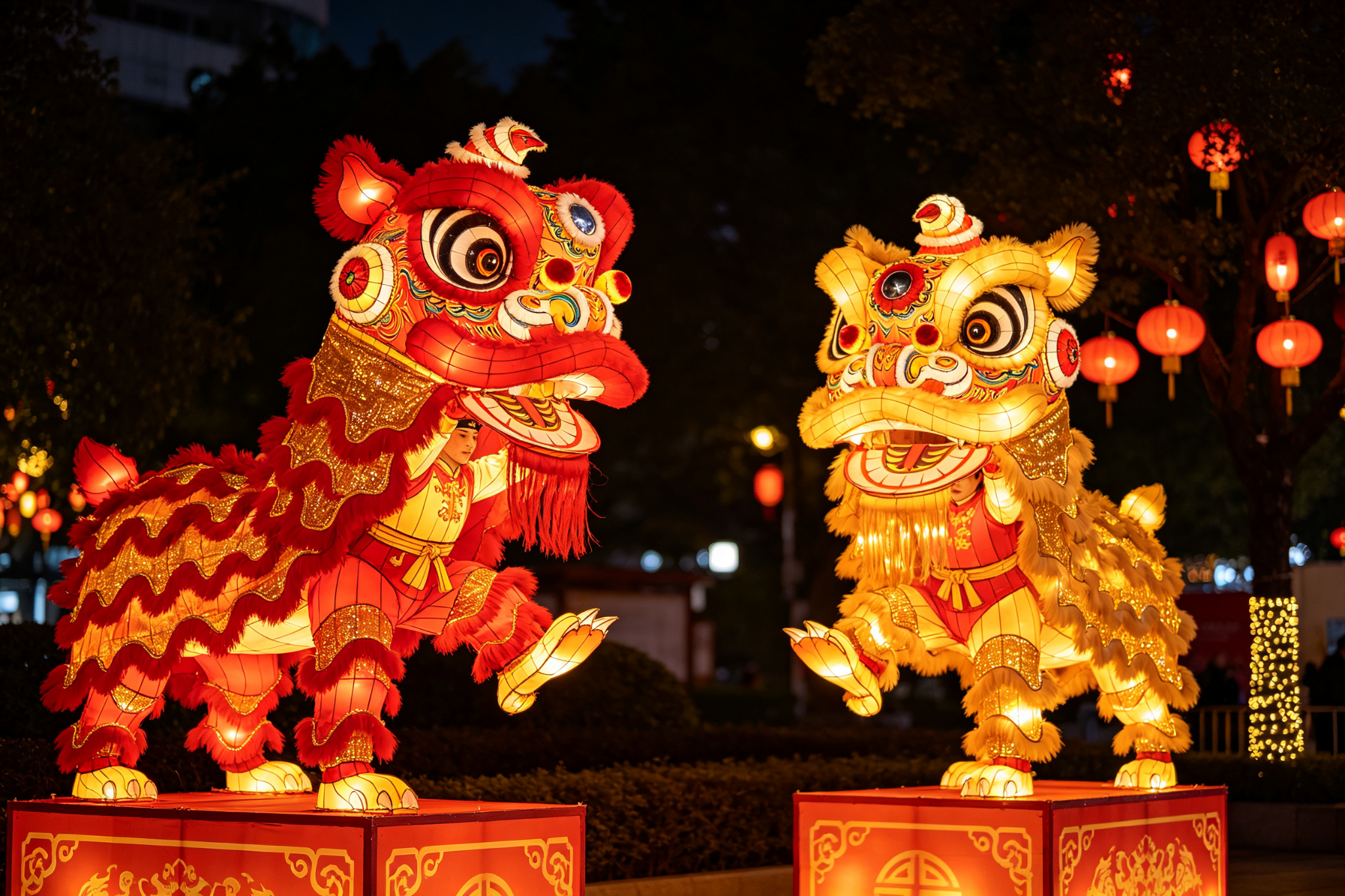 Lion Dance Lantern Pair - Chinese Lantern Show by Zigong Sun Culture