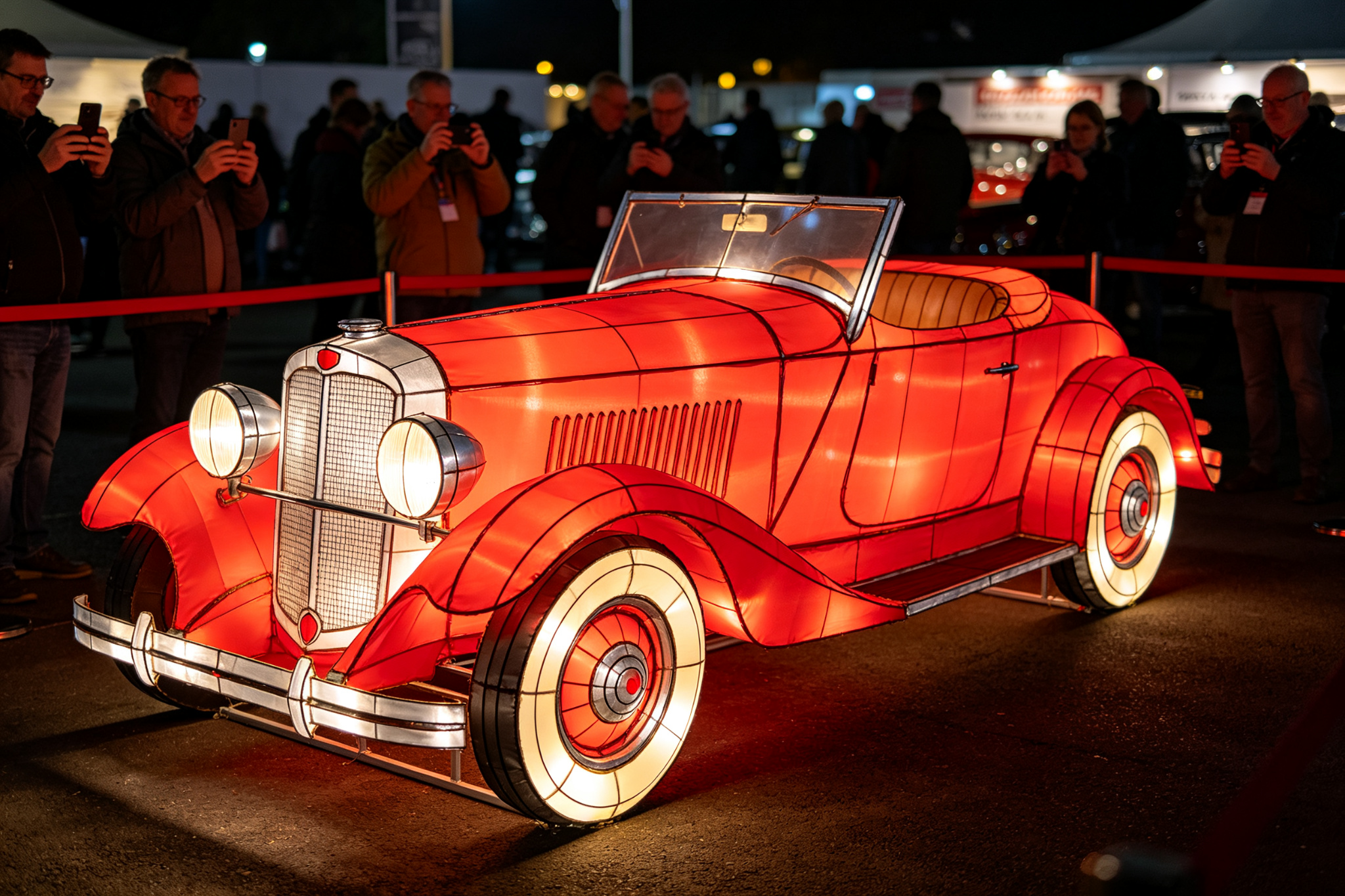 Red vintage convertible car lantern at car show