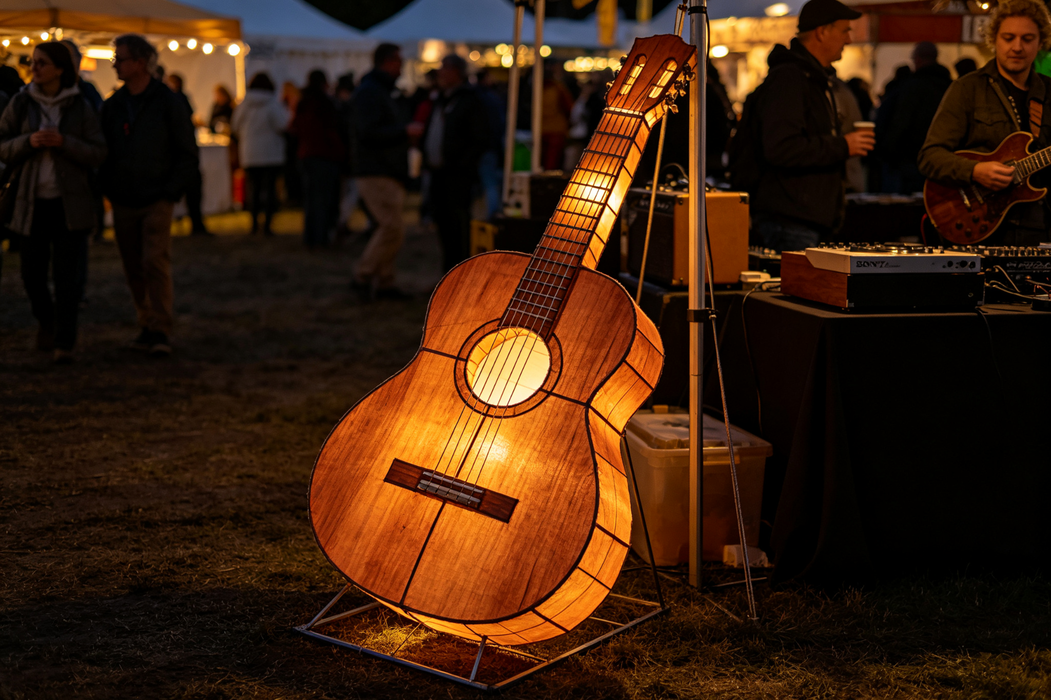 Brown acoustic guitar lantern at music festival