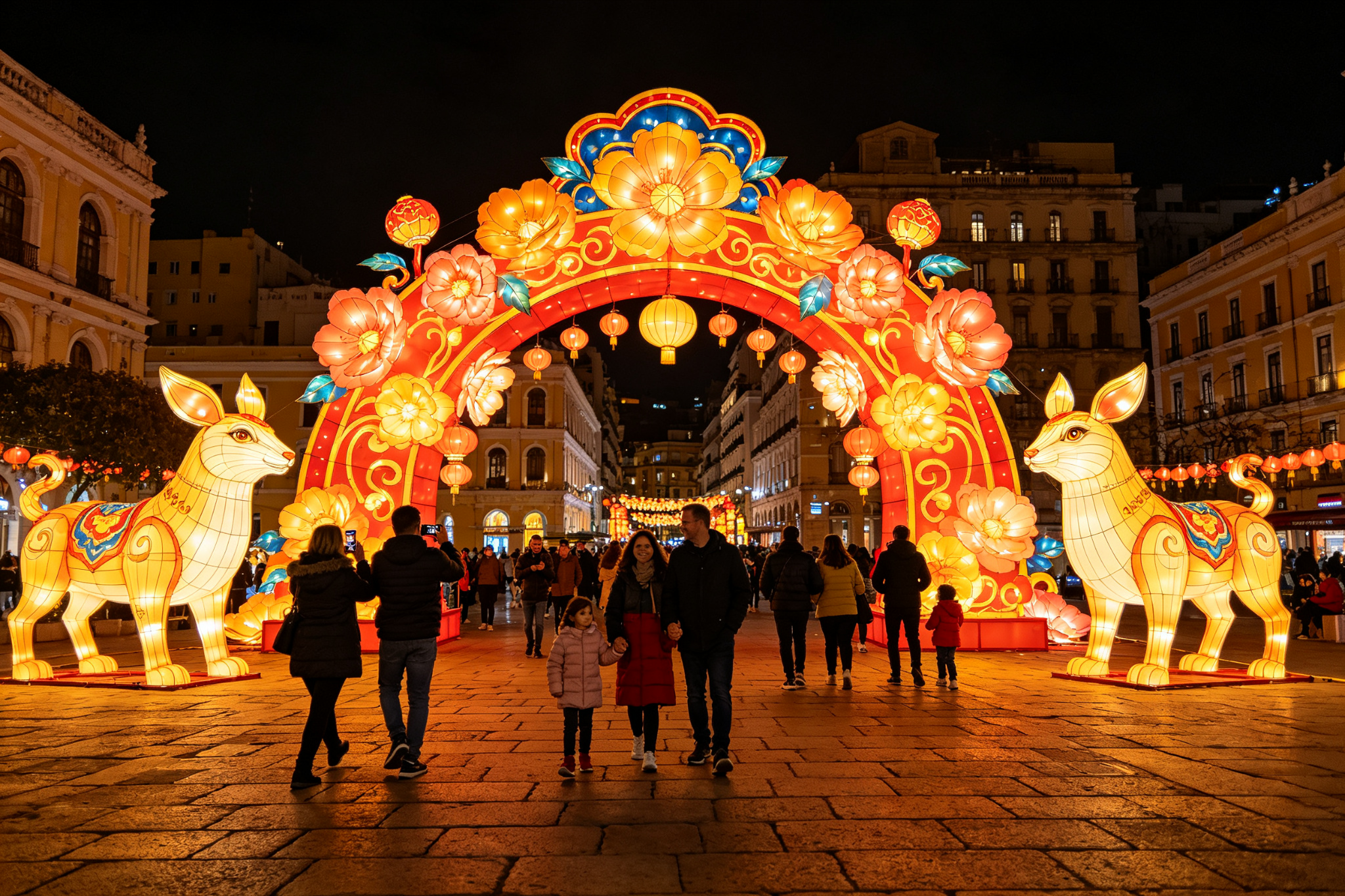 City plaza lantern festival exhibition with international visitors